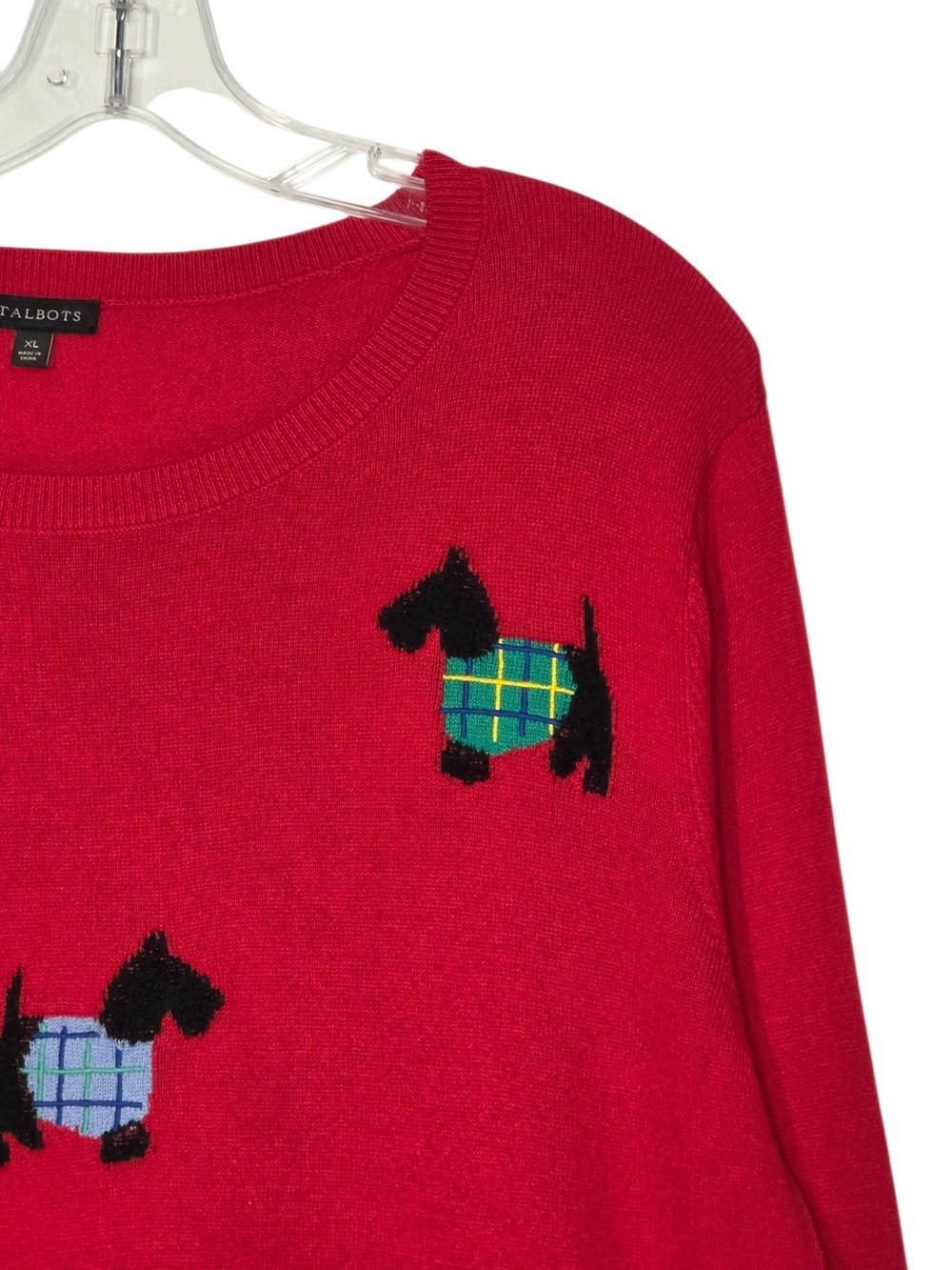 Talbots Red Black Scottie Dog Plaid Sweater Cashmere Blend Women’s XL - Picture 3 of 16